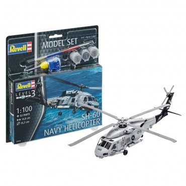 KIT PARA MONTAR REVELL MODEL SET HELICÓPTERO SH-60 NAVY HELICOPTER 1/100 53 PEÇAS COMPLETO COM TINTAS COLA E PINCEL REV 64955